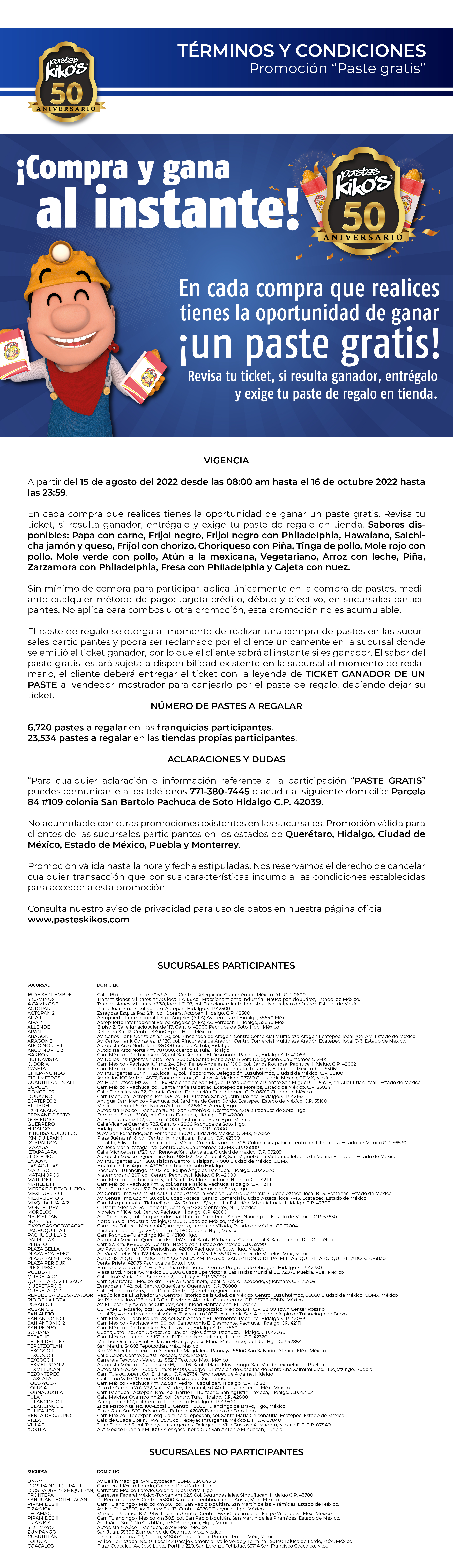 Terminos y condiciones | Pastes Kiko’s